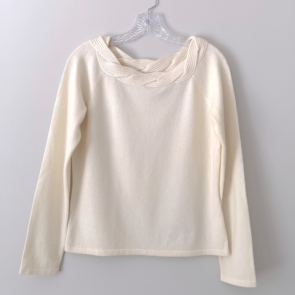 Ann Taylor Cashmere Sweater Off White Braided Neck Line